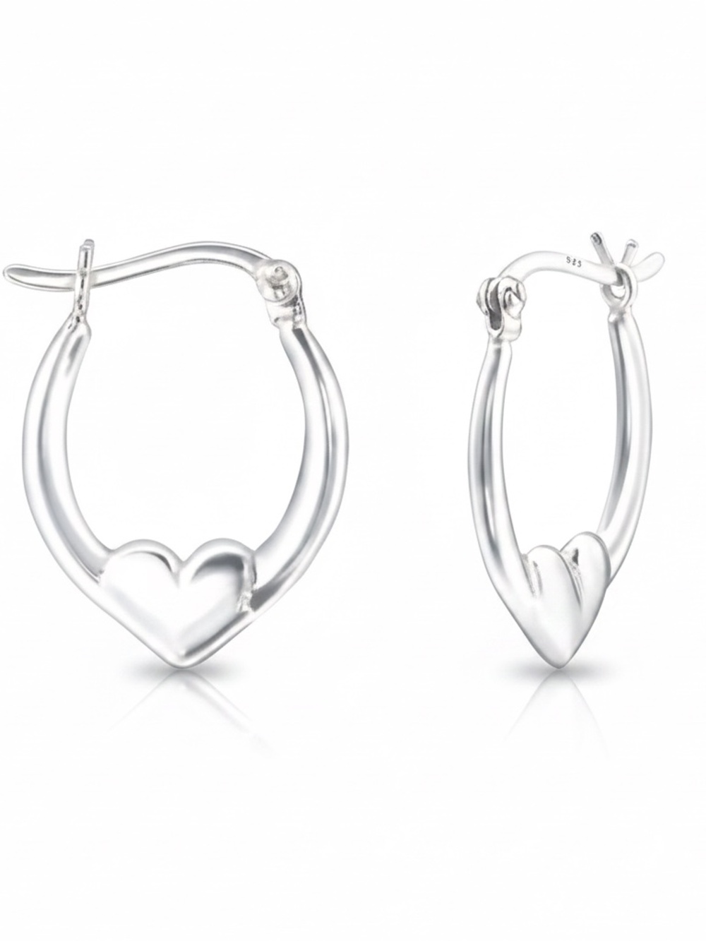 Womens Sterling‎ Silver .925 Small Heart Hoop Earrings